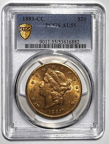 1889-CC Coronet Head Gold $20 Double Eagle PCGS AU55