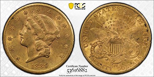 1889-CC Coronet Head Gold $20 Double Eagle PCGS AU55