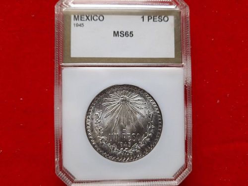 1945 Mexico silver Peso PCI MS 65 with free shipping