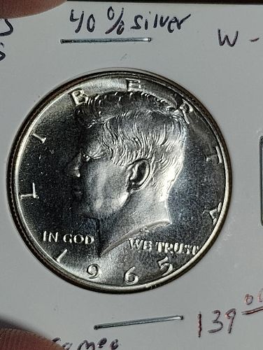 1965 SMS KENNEDY HALF DOLLAR MS-66 CAMEO 40 % SILVER