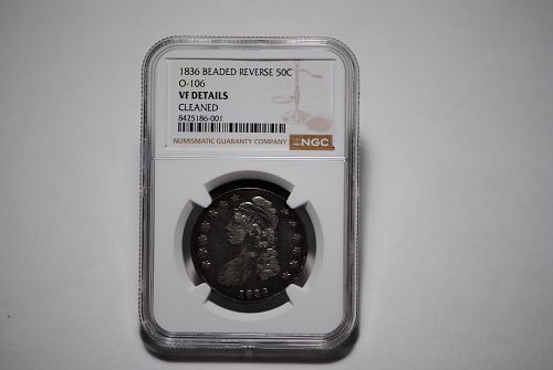 1836 Capped Bust Half Dollar: Beaded Reverse - NGC VF Details