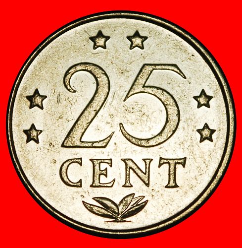 Ⰿ WITH ARUBA (1971-1985): NETHERLANDS ANTILLES ★ 25 CENTS 1975! JULIANA (1948-1980)
