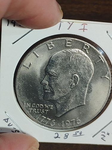 1976 TYPE 1 EISENHOWER DOLLAR AU-58 STRUCK THROUGH GREASE BOTH OBVERSE & REVERSE