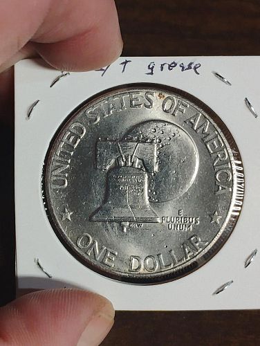 1976 TYPE 1 EISENHOWER DOLLAR AU-58 STRUCK THROUGH GREASE BOTH OBVERSE & REVERSE