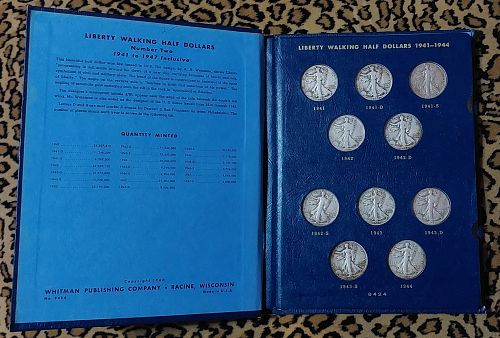 1941-1947 Walking Liberty 20 Coin Silver Half Dollar Short Set 50c in Whitman Album