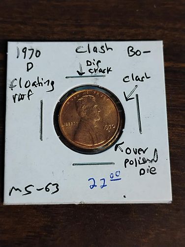 1970-D LINCOLN MEMORIAL CENT MS-63 R  DIE CRACK TOP OF HEAD, CLASH, FLOATING ROOF REV