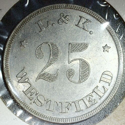 Civil War-era Sutler's Token Linden & Katz Westfield, NY G/F 25c Trade Token