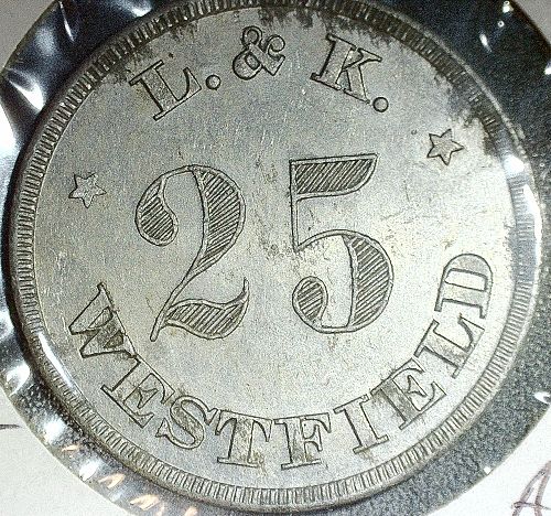 Civil War-era Sutler's Token Linden & Katz Westfield, NY G/F 25c Trade Token