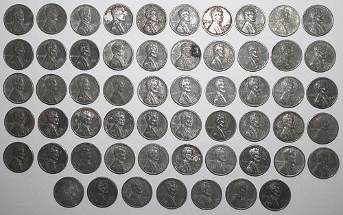 57 United States Lincoln Steel Wheat Penny Coins DPS Lot 1943 One Cent USA 132a