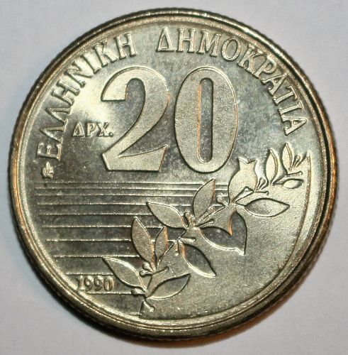 GREECE 🇬🇷 20 Drachmes Coin 1990 KM# 154 Greek Poet Dionysios Solomos Twenty A