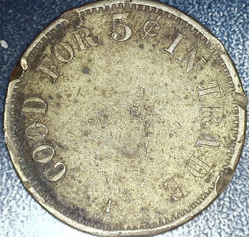 Pre 1900 Mills Novelty Co. San Francisco, Ca G/F 5c Trade Token 21mm