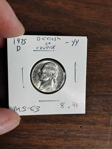 1975-D JEFFERSON NICKEL MS-63 , DIE CLASH ON REVERSE SIDE