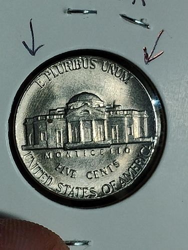 1975-D JEFFERSON NICKEL MS-63 , DIE CLASH ON REVERSE SIDE