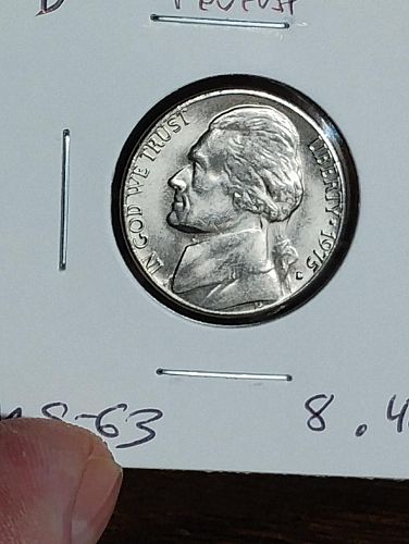 1975-D JEFFERSON NICKEL MS-63 , DIE CLASH ON REVERSE SIDE