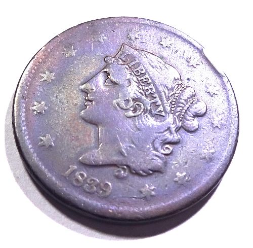 1839 Coronet Head Large Cent - "Booby Head"