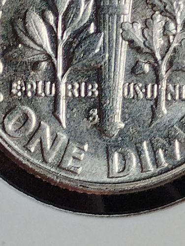 1955-S ROOSEVELT DIME DIE CLASH, S/T GRREASE OBV. & REV. POSSIBLE RPM?