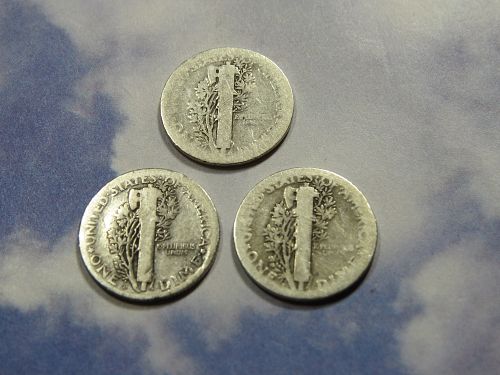 1918-P 1918-D 1918-S MERCURY DIME (LOT OF 3 COINS)  (90% SILVER) ~ LOT J709