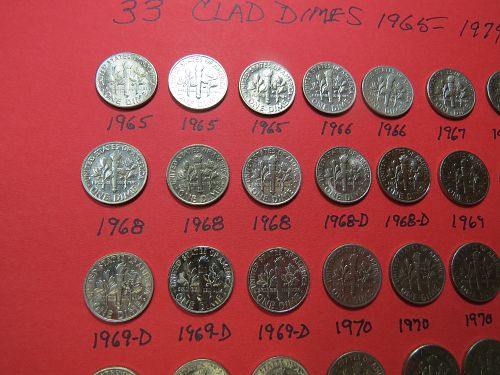 1965-1974 ROOSEVELT DIMES (LOT of 33 NICE DIMES) See Pictures LOT J687