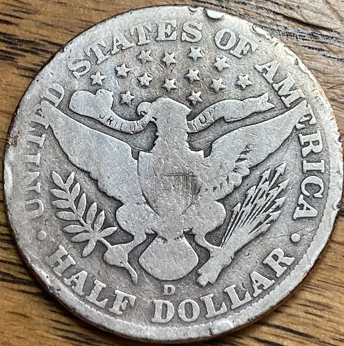 1913D barber half dollar with GOOD details damaged