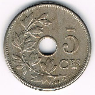 5 Centimes - Albert I, French text, Belgium, 1910