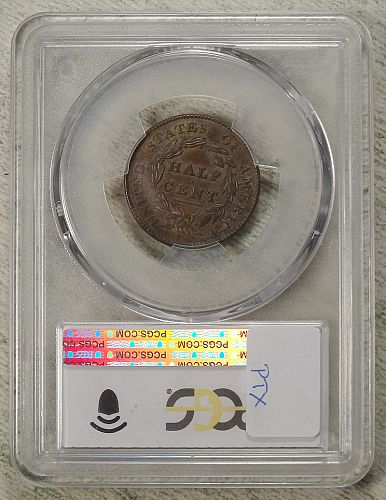 1828 Classic Head Half Cent, 13 Stars, PCGS/CAC AU-55, Nice Coin