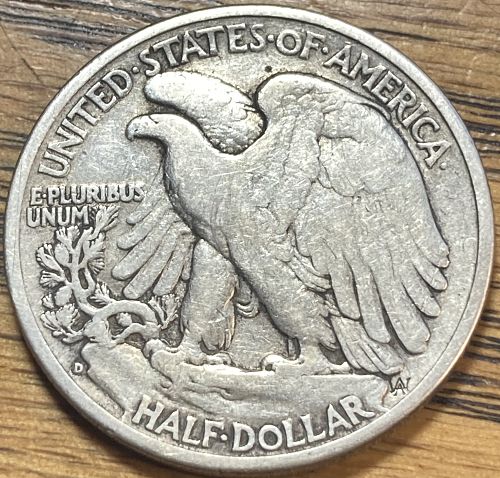 1938D walking liberty half dollar in FINE condition