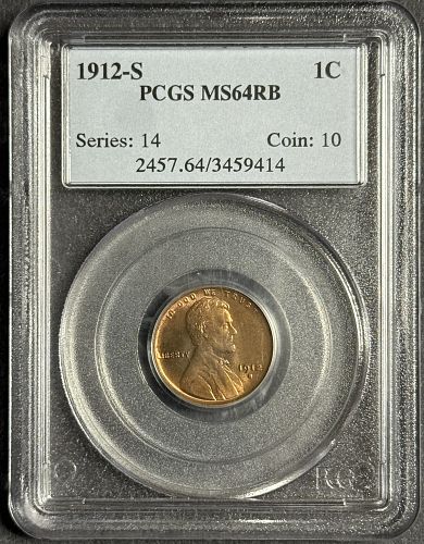 1912-S Lincoln Cent, MS64RB PCGS (12331)