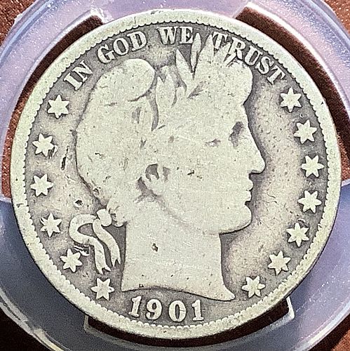 1901-S 90% Silver Barber Half Dollar Tough Key Date Full Rims Original LTY G+/VG
