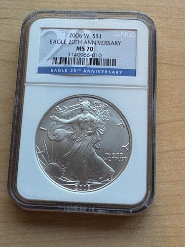 2006-W Burnished American Silver Eagle. NGC MS70