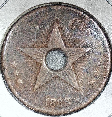 1888/7 Variety Congo Free State 5 Centimes Copper 32mm