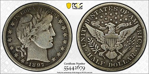 1897-S Barber Half Dollar, Very Fine, PCGS Certified Key Date
