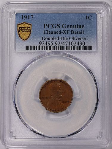 1917 Lincoln Cent Double Die Obverse PCGS Cleaned XF Details #47102490