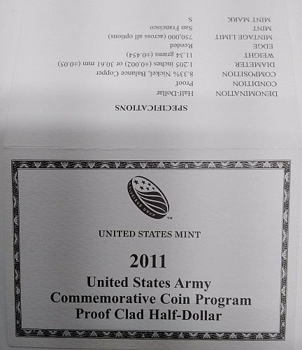 Coin Program Card 2011 United States Army Commemorative Coin Program 1/2 Dollar Proof ...