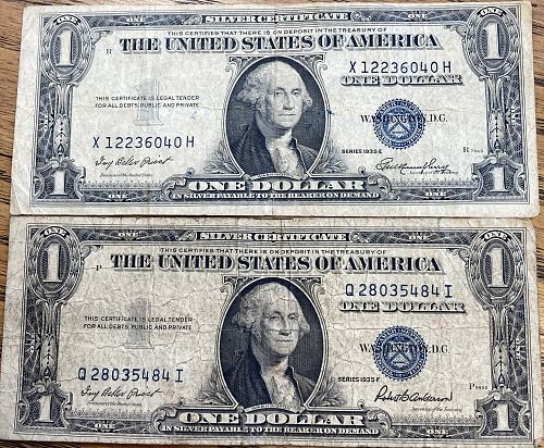 2 1935 one dollar silver certificates
