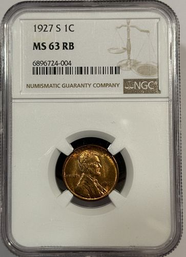 1927-S Lincoln Cent MS63RB NGC, (12576)