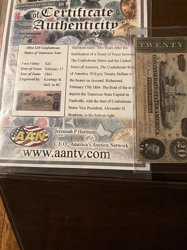 February 17, 1864 $20 Confederate Note