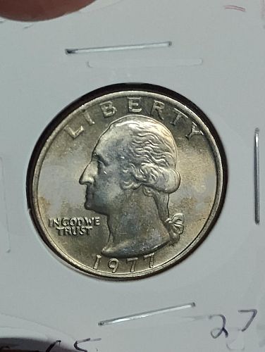 1977 WASHINGTON QUARTER MS-65 TONING ON OBVERSE & REVERSE
