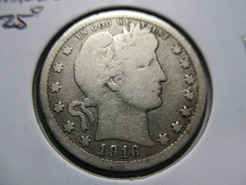 1916-D  G6 Barber Quarter.  Item: 25 B16D-12.