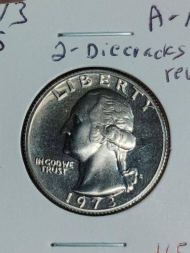 1973-S WASHINGTON QUARTER PF68 CAMEO 2-DIE CRACKS ON REVERSE, INNER WING