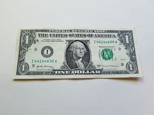 2017A $1 Federal Reserve Note One Dollar Fancy Serial Number 4 of Kind I44144696A