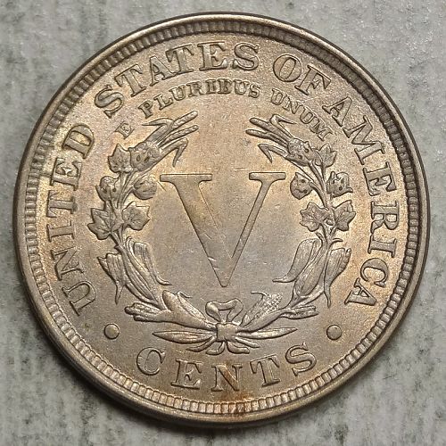 1907 Liberty Nickel, Uncirculated, Nice Color, Repunched Date   0124-27