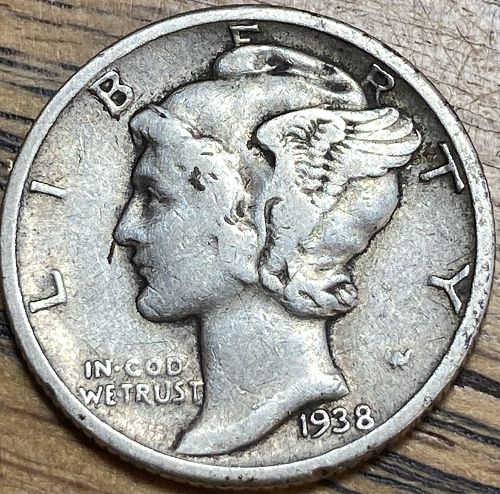 1938 mercury dime in VERY FINE condition