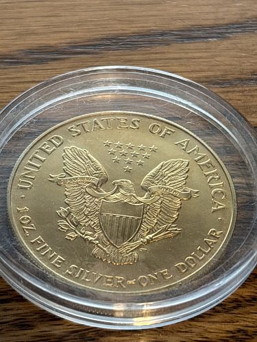 1999 SILVER Eagle Gold Enhanced ONE Ounce 999 Silver Better Date See Photos