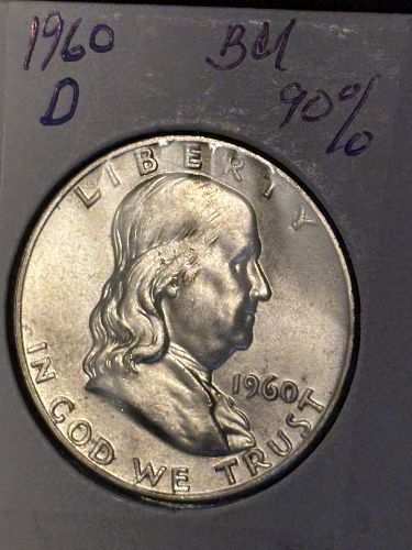 1960 D FRANKLIN HALF DOLLAR --- 90% SILVER IN BRILLIANT UNCIRCULATED CONDITION