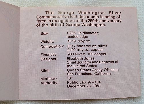 1732 - 1982 George Washington 90% Silver Commemorative Half Dollar - PROOF With Box
