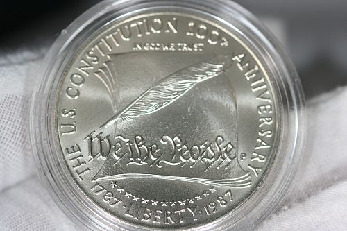 1987 P BU Bicentennial Commemorative Constitution  90% BU Silver Dollar. Box/COA