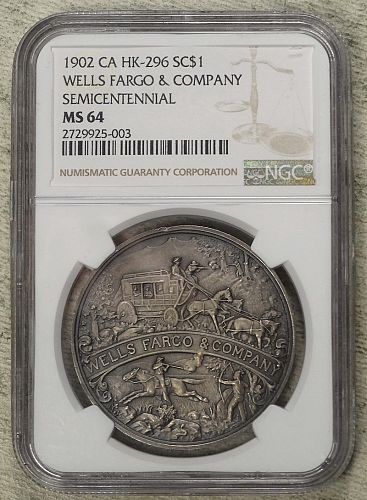 HK-296, 1902 Wells Fargo Semicentennial, NGC MS-64