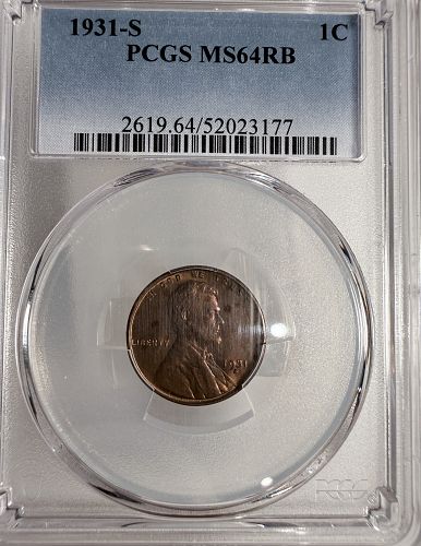 1931-S Lincoln Wheat Cent, MS64RB PCGS  (13116)