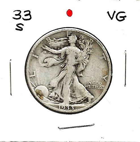 1933 "S" Walking Liberty Half Dollar***VG***