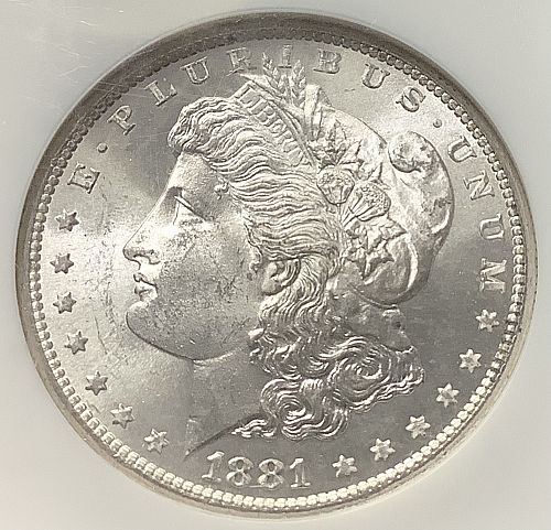 1881-S Morgan Silver Dollar Snow White Gem - NGC MS65 OH Edge of Holder Chipped